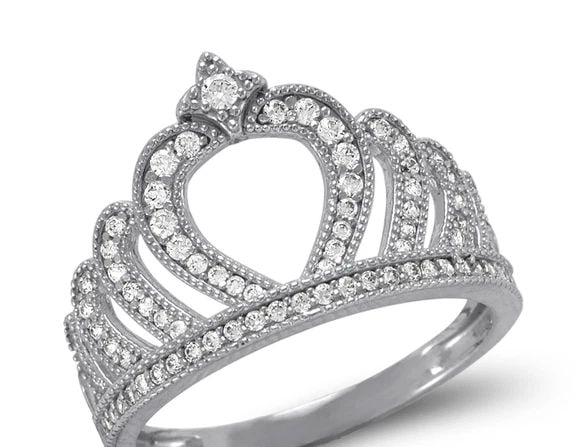 NEW 14K WHITE GOLD LADIES FANCY WHITE TIARA RING (1 of 2)