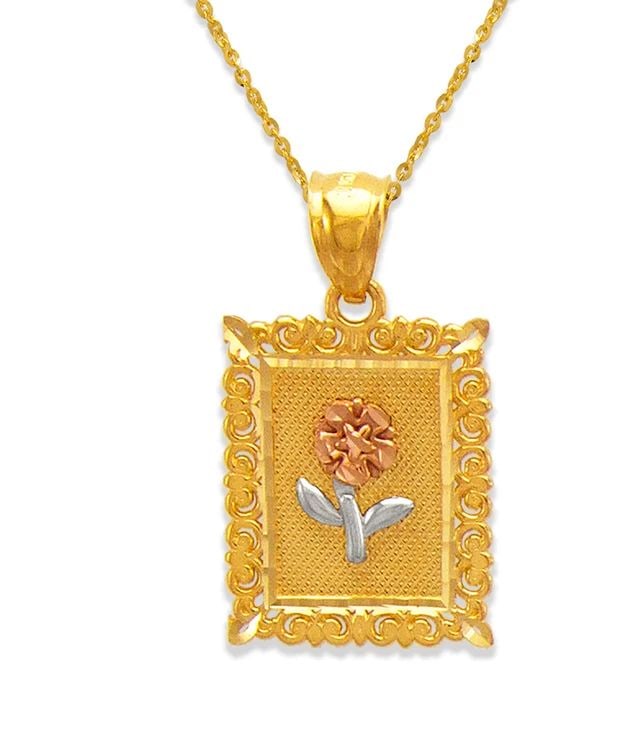 NEW 14K TRICOLOR GOLD ROSE PENDANT: NEW 14K TRICOLOR GOLD ROSE PENDANT ROSE PENDANT NEW 14K TRICOLOR GOLD Apx. WIDTH: 15x20mm Apx WEIGHT: 2.9g