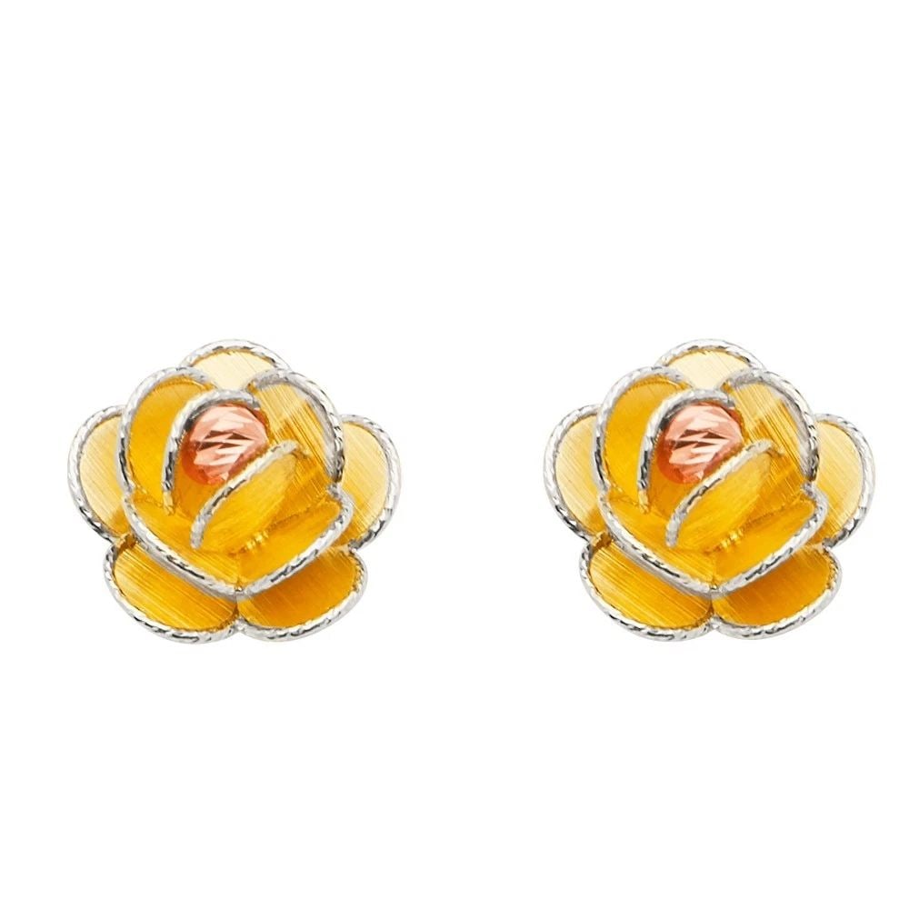 NEW 14K TRI COLOR GOLD FLOW EARRINGS WITH PUSH BACK: NEW 14K TRI COLOR GOLD FLOW EARRINGS WITH PUSH BACK FLOW EARRINGS WITH PUSH BACK NEW 14K TRI COLOR GOLD HEIGHT - 11 mm WIDTH - 13 mm Apx WEIGHT - 2.2 g