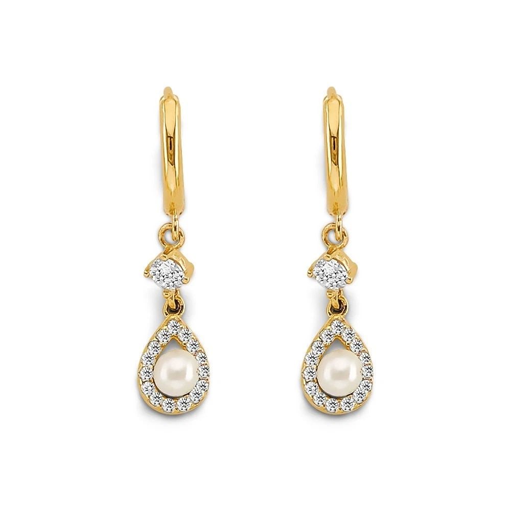 NEW 14K YELLOW GOLD PEARL HANGING HUGGIES EARRINGS: NEW 14K YELLOW GOLD PEARL HANGING HUGGIES EARRINGS PEARL HANGING HUGGIES EARRINGS NEW 14K YELLOW GOLD