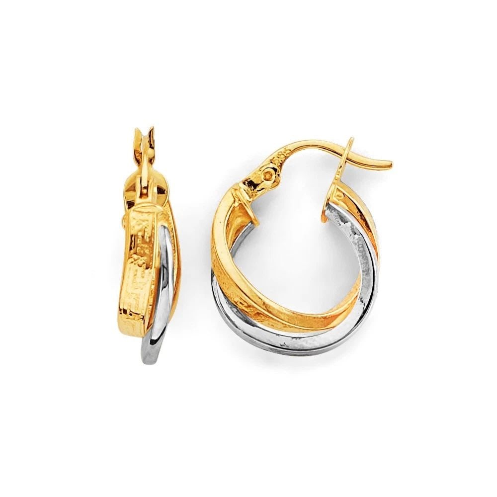 NEW 14K TWO TONE GOLD 2 LINE TWISTED HOOP EARRINGS (1 of 2)
