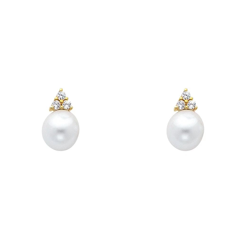 NEW 14K YELLOW GOLD PEARL EARRINGS: NEW 14K YELLOW GOLD PEARL EARRINGS PEARL EARRINGS NEW 14K YELLOW GOLD HEIGHT - 12 mm WIDTH - 7 mm Apx WEIGHT - 2.2 g