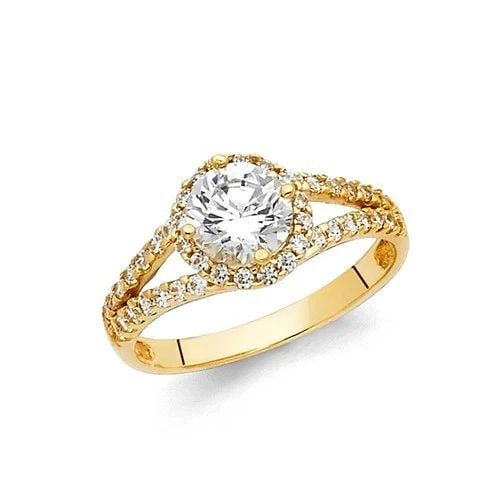 NEW 14K YELLOW GOLD ROUND ENGAGEMENT RING WITH ROUND SIDE - SIZE 7 (1 of 2)