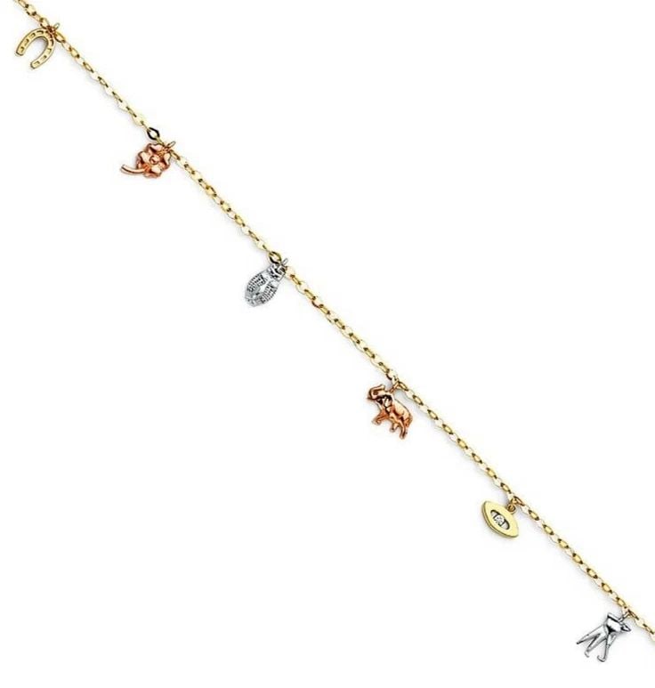 NEW 14K TRI COLOR GOLD LUCKY HORSESHOE ELEPAHNT FLOWER ANKLET (1 of 2)