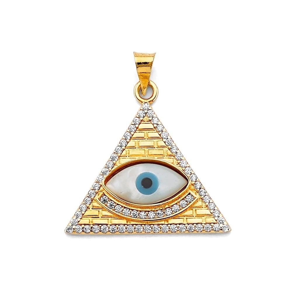 NEW 14K TWO TONE GOLD EVIL EYE PENDANT: NEW 14K TWO TONE GOLD EVIL EYE PENDANT EVIL EYE PENDANT NEW 14K TWO TONE GOLD Height : 25 mm Width : 25 mm Apx. WEIGHT : 2.8g