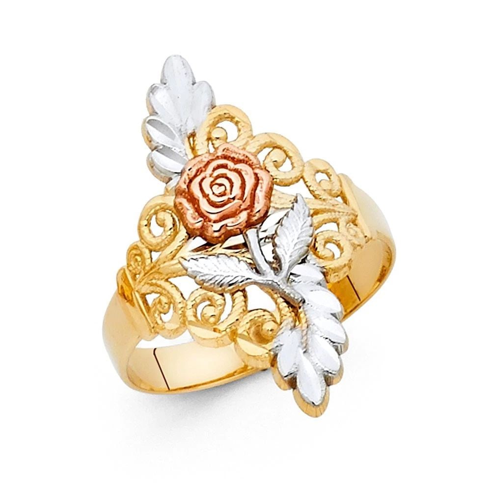 NEW 14K TRI COLOR GOLD FANCY FLOWER RING - SIZE 7: NEW 14K TRI COLOR GOLD FANCY FLOWER RING FANCY FLOWER RING NEW 14K TRI COLOR GOLD WIDTH : 25 mm WEIGHT : 2.8g
