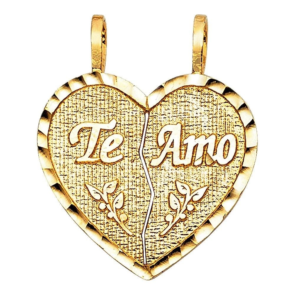 NEW 14K YELLOW GOLD TE AMO HEART 2 PIECE PENDANT (1 of 2)