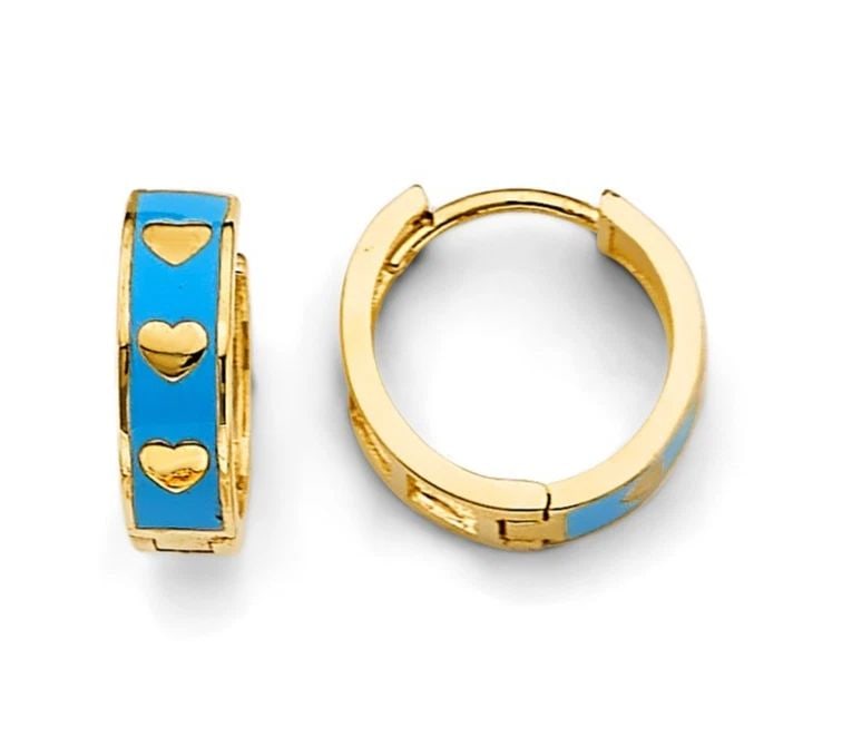 NEW 14K YELLOW GOLD ENAMEL HEART HUGGIES EARRINGS: NEW 14K YELLOW GOLD ENAMEL HEART HUGGIES EARRINGS ENAMEL HEART HUGGIES EARRINGS NEW 14K YELLOW GOLD HEIGHT - 13 mm WIDTH - 13 mm Apx WEIGHT - 2.1 g
