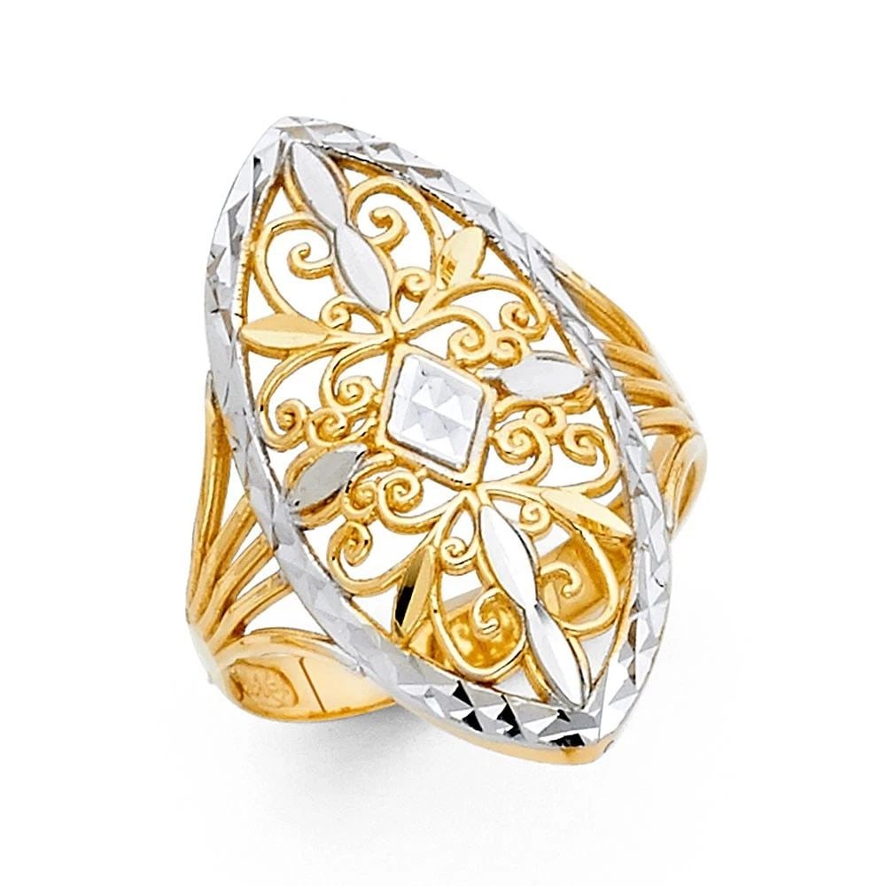 NEW 14K TWO TONE GOLD FANCY RING - SIZE 7: NEW 14K TWO TONE GOLD FANCY RING FANCY RING NEW 14K TWO TONE GOLD WIDTH : 25 mm WEIGHT : 2.8g