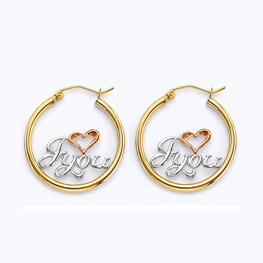 NEW 14K TWO TONE GOLD MOM HOOP EARRINGS: NEW 14K TWO TONE GOLD MOM HOOP EARRINGS MOM HOOP EARRINGS NEW 14K TWO TONE GOLD Height : 25 mm Width : 25 mm Weight : 2.1g