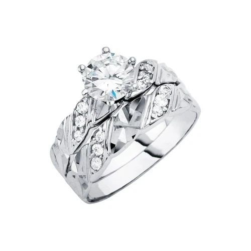 NEW 14K WHITE GOLD ENGAGEMENT RING/TRIO SET - SIZE 7 (1 of 2)