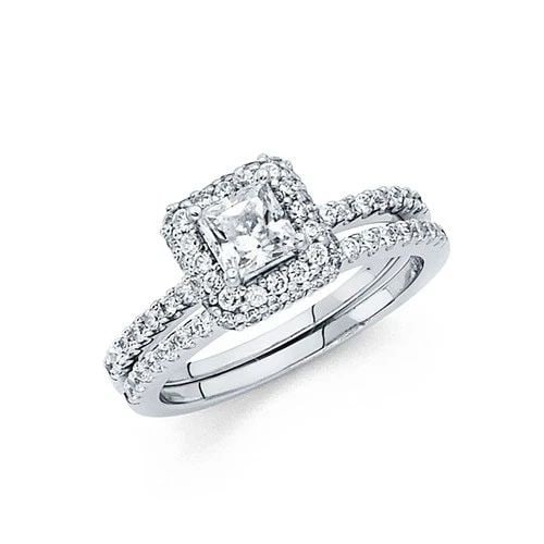 NEW 14K WHITE GOLD PRINCESS ENGAGEMENT RING - SIZE 7 (1 of 2)