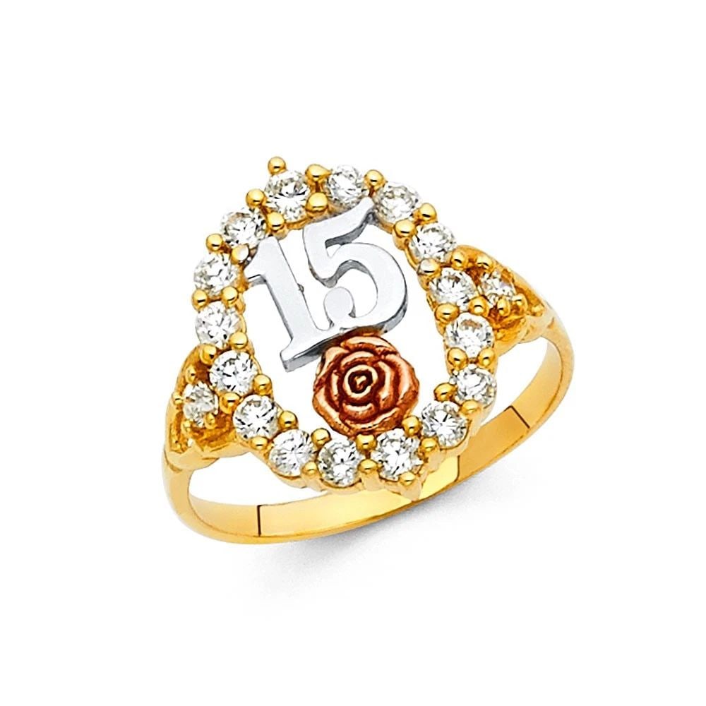 NEW 14K TRI COLOR GOLD 15 YEARS RING - SIZE 7: NEW 14K TRI COLOR GOLD 15 YEARS RING 15 YEARS RING NEW 14K TRI COLOR GOLD WIDTH : 15 mm WEIGHT : 2.8g