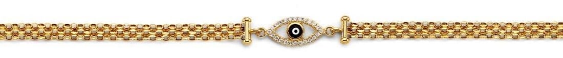 NEW 14K YELLOW GOLD EVIL EYE CENTER BRACELET: NEW 14K YELLOW GOLD EVIL EYE CENTER BRACELET EVIL EYE CENTER BRACELET NEW 14K YELLOW GOLD LENGTH - 7.25in Apx WEIGHT - 2.8g