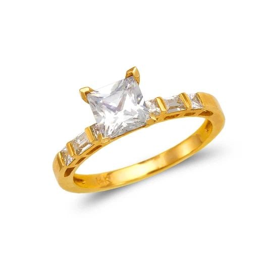 NEW 14K YELLOW GOLD LADIES FANCY PRINCESS CUT SOLITAIRE RING (1 of 2)