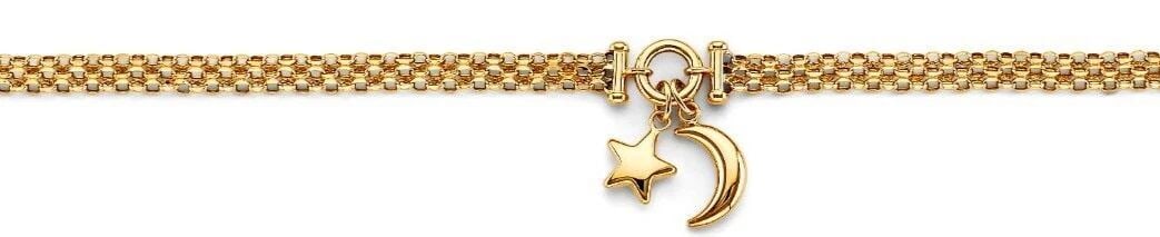 NEW 14K YELLOW GOLD STAR & MOON CENTER BRACELET: NEW 14K YELLOW GOLD STAR & MOON CENTER BRACELET STAR & MOON CENTER BRACELET NEW 14K YELLOW GOLD LENGTH - 7.25in Apx WEIGHT - 2.8g