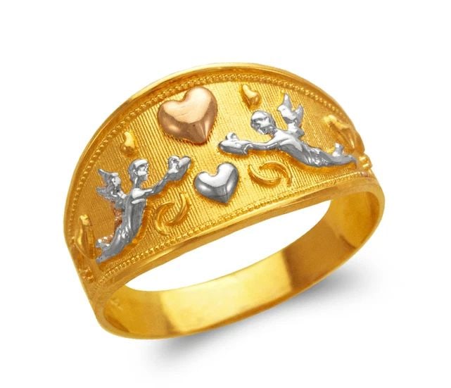NEW 14K TRICOLOR GOLD LADIES HEART AND CUPIDS FILIGREE RING (1 of 2)