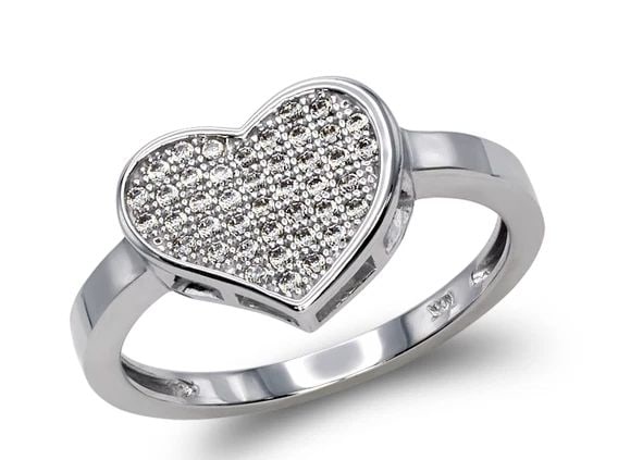 NEW 14K WHITE GOLD LADIES FANCY WHITE HEART RING (1 of 2)