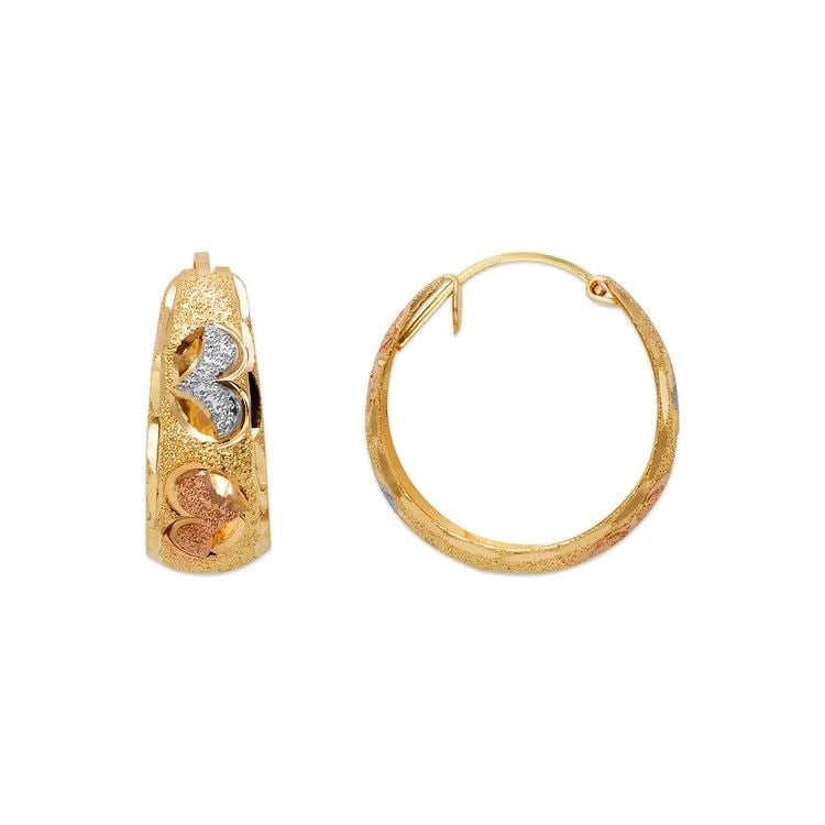 NEW 14K TRICOLOR GOLD D/C HUGGIE EARRINGS: NEW 14K TRICOLOR GOLD D/C HUGGIE EARRINGS D/C HUGGIE EARRINGS NEW 14K TRICOLOR GOLD Width: Approx. 8x20mm Apx WEIGHT: 2.8g