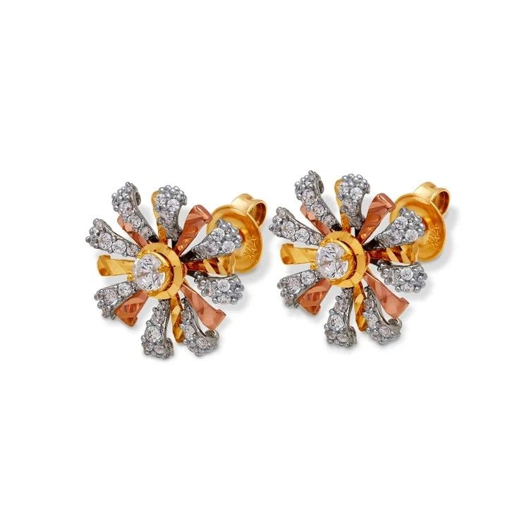 NEW 14K TRICOLOR GOLD FANCY FLOWER STUD EARRINGS (1 of 2)