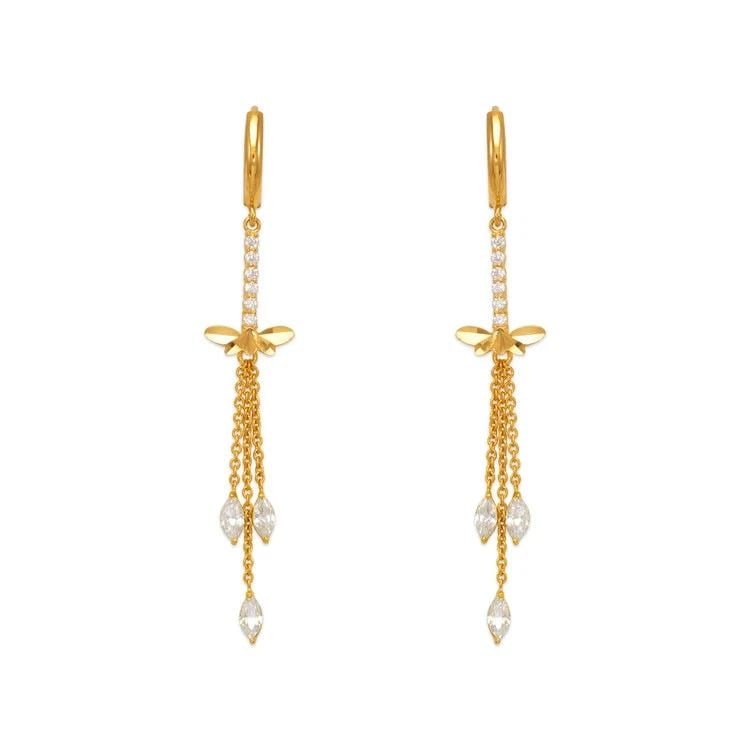 NEW 14K YELLOW GOLD FANCY DRAGONFLY DANGLING EARRINGS: NEW 14K YELLOW GOLD FANCY DRAGONFLY DANGLING EARRINGS FANCY DRAGONFLY DANGLING EARRINGS NEW 14K YELLOW GOLD Width: Approx. 12x58mm Apx WEIGHT: 2.8g