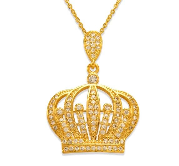 NEW 14K YELLOW GOLD FANCY CROWN PENDANT (1 of 2)