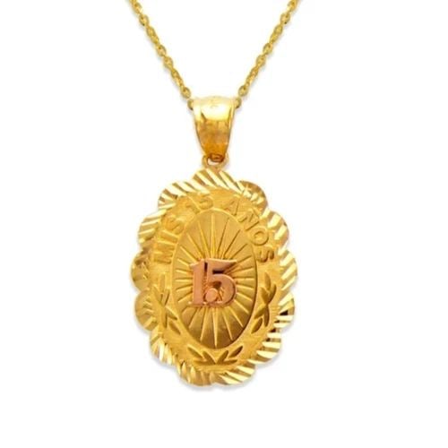 NEW 14K TWO TONE GOLD 15 ANOS PENDANT: NEW 14K TWO TONE GOLD 15 ANOS PENDANT 15 ANOS PENDANT NEW 14K TWO TONE GOLD Apx. WIDTH: 17x23mm Apx WEIGHT: 2.8g