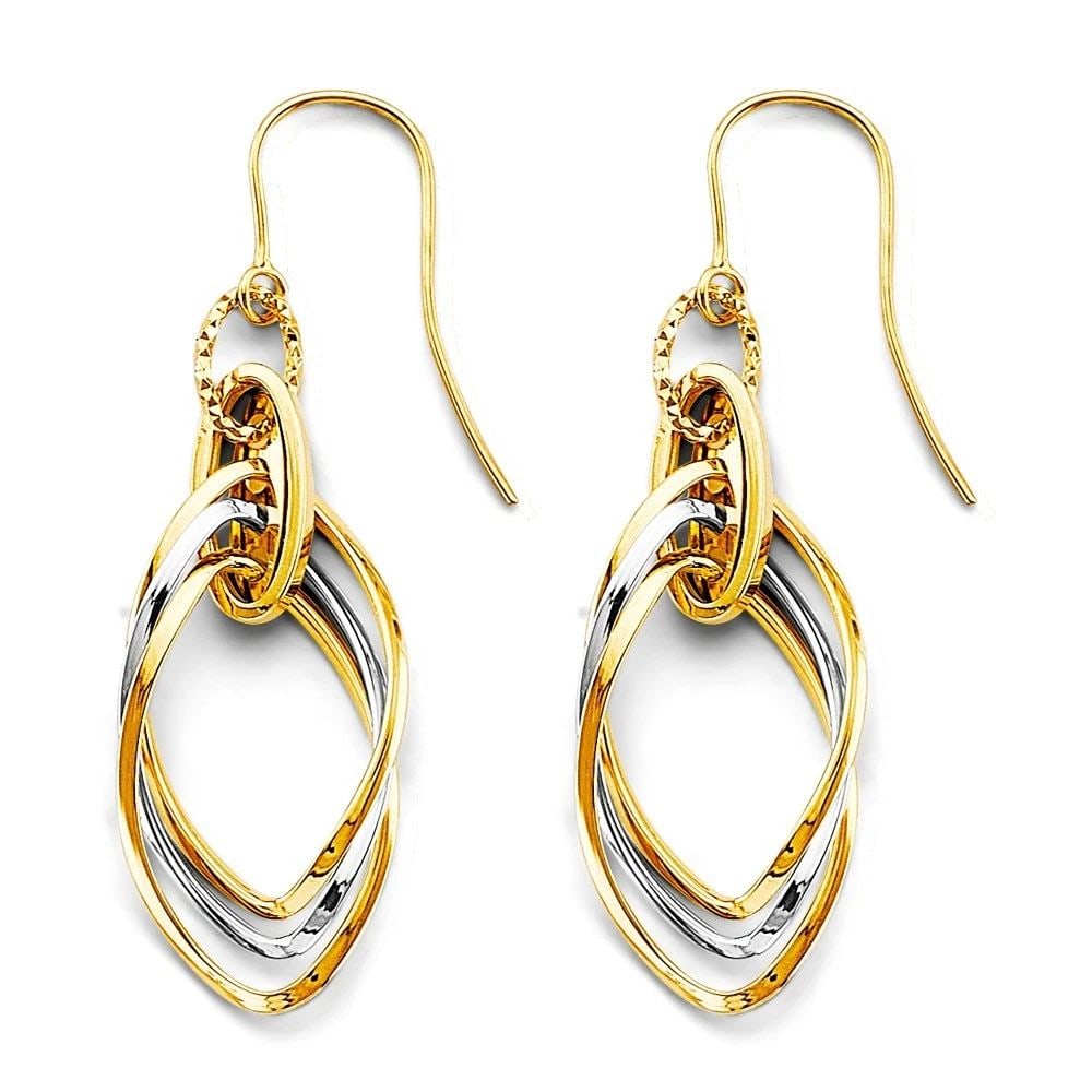 NEW 14K TWO TONE GOLD HANGING HOLLOW TUBE EARRINGS: NEW 14K TWO TONE GOLD HANGING HOLLOW TUBE EARRINGS HANGING HOLLOW TUBE EARRINGS NEW 14K TWO TONE GOLD Height : 45 mm Width : 13 mm Weight : 2.1g