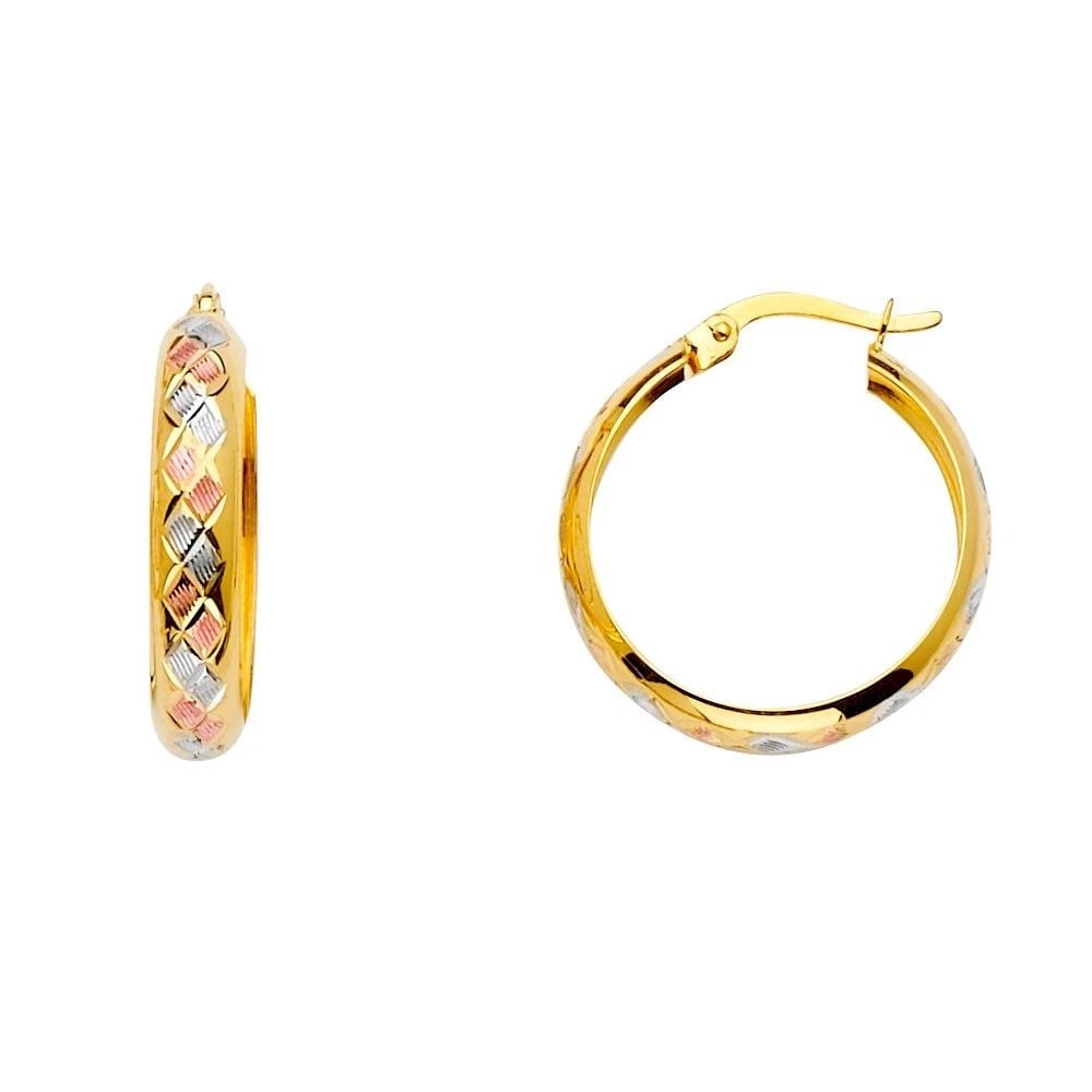 NEW 14K TRI COLOR GOLD DC HOLLOW DOME HOOP EARRINGS (1 of 2)