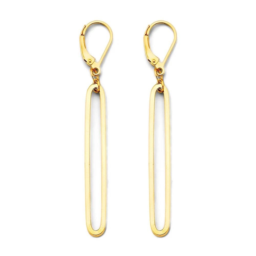 NEW 14K YELLOW GOLD PAPERCLIP EARRINGS WITH LEVERBACK (1 of 2)