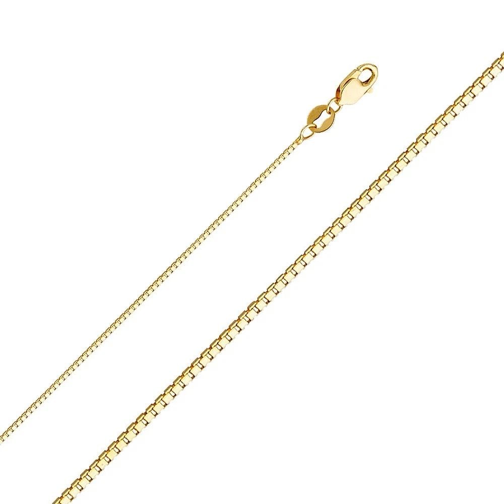 NEW 14K YELLOW GOLD 0.8MM BOX CHAIN: 14K YELLOW GOLD 0.8MM BOX CHAIN 0.8MM BOX CHAIN NEW 14K YELLOW GOLD WIDTH: 0.8mm AVERAGE Apx WEIGHT: 2g