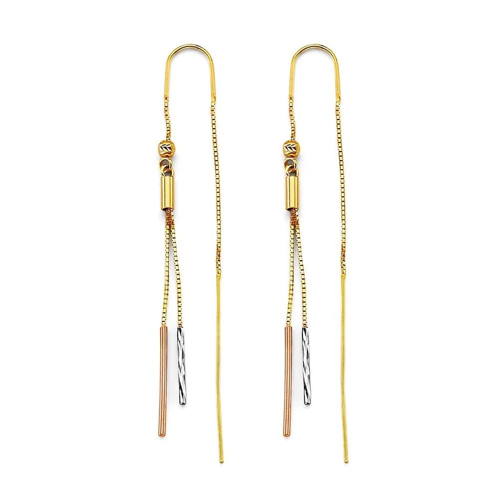 NEW 14K TRI COLOR GOLD BAR DOUBLE LINE EARRINGS: NEW 14K TRI COLOR GOLD BAR DOUBLE LINE EARRINGS BAR DOUBLE LINE EARRINGS NEW 14K TRI COLOR GOLD HEIGHT - 70 mm WIDTH - 3 mm Apx WEIGHT - 2.1 g