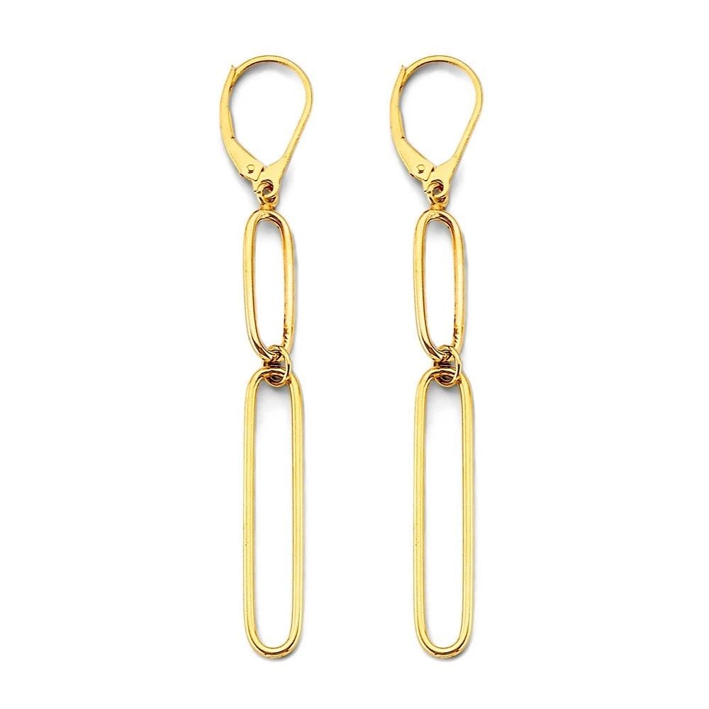 NEW 14K YELLOW GOLD PAPERCLIP EARRINGS WITH LEVERBACK (1 of 2)