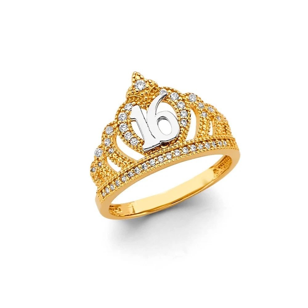 NEW 14K WHITE GOLD CROWN 16 YEARS RING - SIZE 7 (1 of 2)