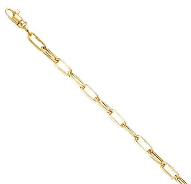 NEW 14K YELLOW GOLD 4.0MM HOLLOW PAPERCLIP BRACELET - 7.25" (1 of 2)