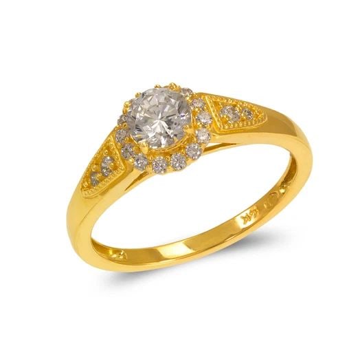 NEW 14K YELLOW GOLD LADIES FANCY SOLITAIRE HALO RING (1 of 2)