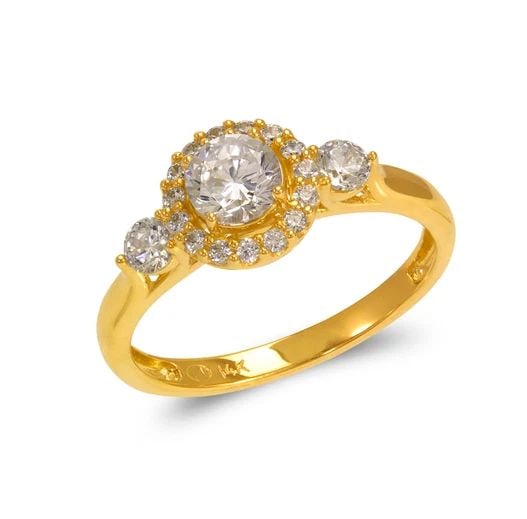 NEW 14K YELLOW GOLD LADIES FANCY SOLITAIRE HALO RING (1 of 2)