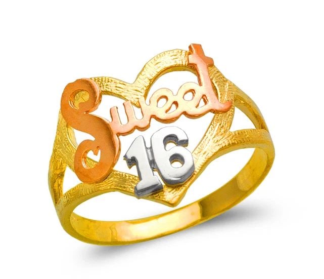 NEW 14K TRICOLOR GOLD LADIES SWEET 16 FILIGREE RING: NEW 14K TRICOLOR GOLD LADIES SWEET 16 FILIGREE RING LADIES SWEET 16 FILIGREE RING NEW 14K TRICOLOR GOLD SIZE Apx: 14mm Apx. WEIGHT: 2.7g