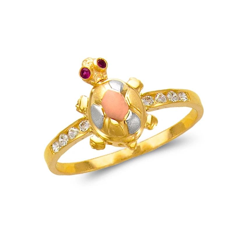 NEW 14K TRICOLOR GOLD LADIES FANCY TURTLE RING: NEW 14K TRICOLOR GOLD LADIES FANCY TURTLE RING LADIES FANCY TURTLE RING NEW 14K TRICOLOR GOLD SIZE Apx: 15mm Apx. WEIGHT: 2.7g