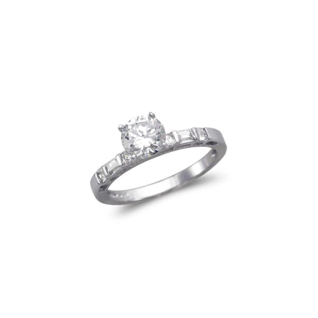 NEW 14K WHITE GOLD LADIES FANCY WHITE SOLITAIRE RING: NEW 14K WHITE GOLD LADIES FANCY WHITE SOLITAIRE RING LADIES FANCY WHITE SOLITAIRE RING NEW 14K WHITE GOLD Apx. WIDTH: 3mm Apx. WEIGHT: 2.7g