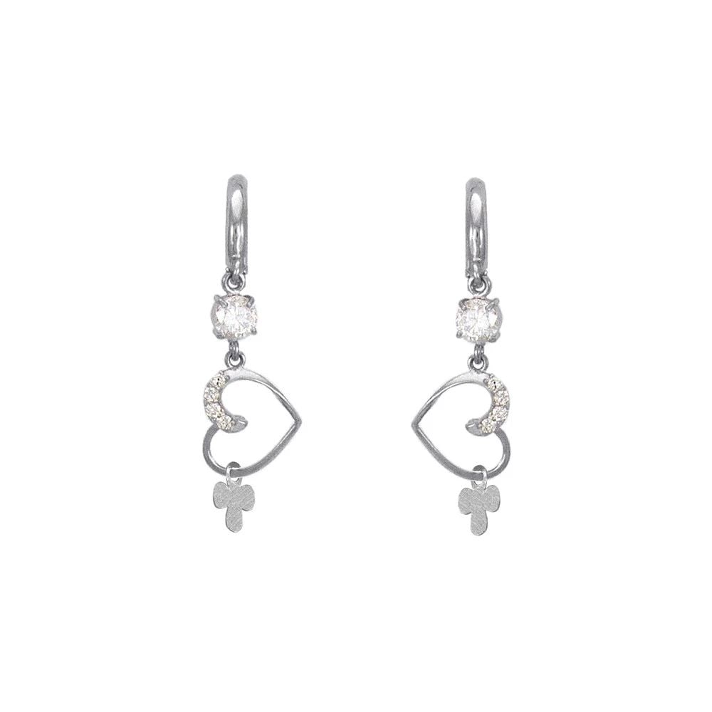 NEW 14K WHITE GOLD FANCY HEART EARRINGS: NEW 14K WHITE GOLD FANCY HEART EARRINGS FANCY HEART EARRINGS NEW 14K WHITE GOLD Width: Approx. 12x41mm Apx WEIGHT: 2.7g