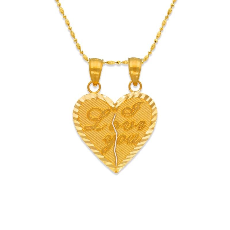 NEW 14K YELLOW GOLD TWO-PIECE I LOVE YOU HEART PENDANT (1 of 2)