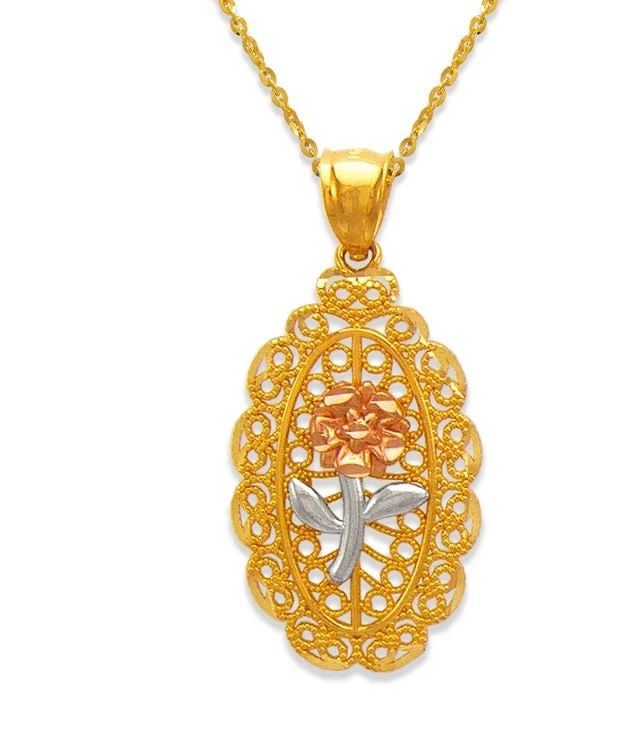 NEW 14K TRICOLOR GOLD ROSE PENDANT: NEW 14K TRICOLOR GOLD ROSE PENDANT ROSE PENDANT NEW 14K TRICOLOR GOLD Apx. WIDTH: 16x27mm Apx WEIGHT: 2.7g