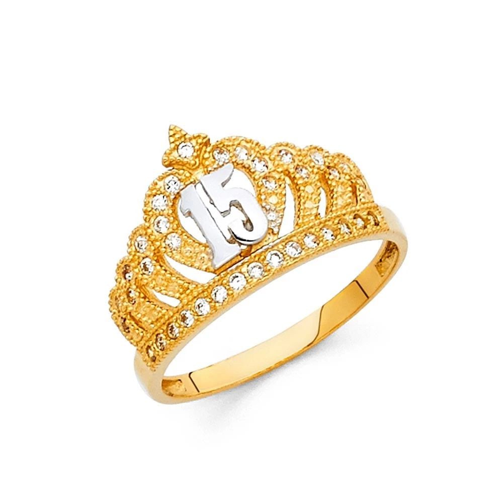 NEW 14K TWO TONE GOLD 15 YEARS CROWN RING: NEW 14K TWO TONE GOLD 15 YEARS CROWN RING 15 YEARS CROWN RING NEW 14K TWO TONE GOLD WIDTH : 12 mm Average Apx WEIGHT : 2.7g