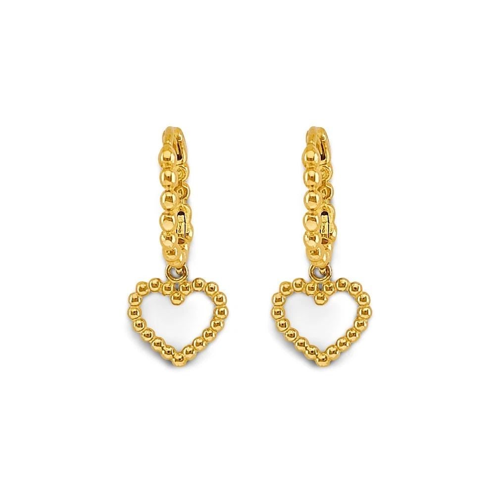 NEW 14K YELLOW GOLD BEAD HEART HUGGIES EARRINGS (1 of 2)