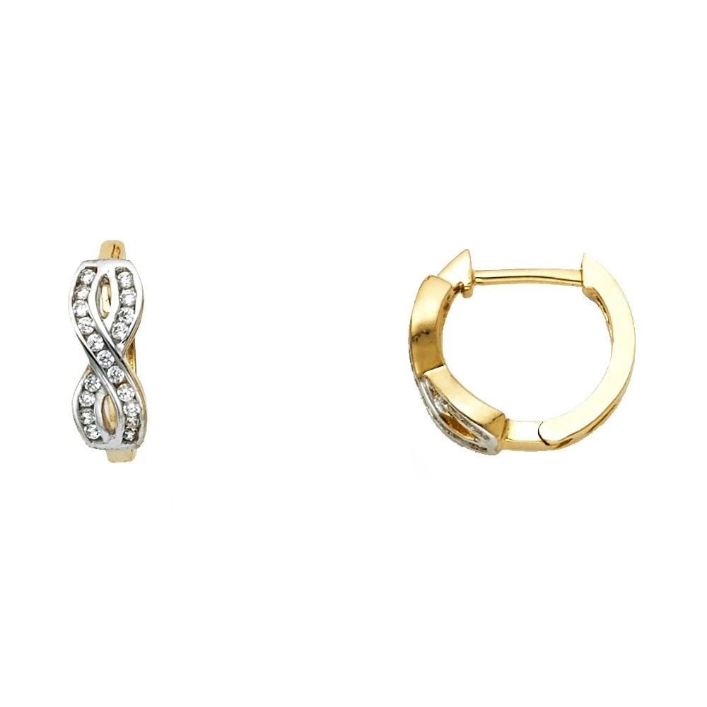 NEW 14K TWO TONE GOLD HUGGIES EARRINGS: NEW 14K TWO TONE GOLD HUGGIES EARRINGS HUGGIES EARRINGS NEW 14K TWO TONE GOLD Height : 13 mm Width : 13 mm Weight : 2g