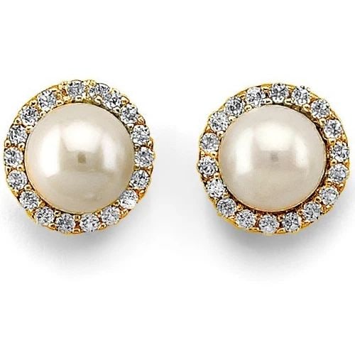 NEW 14K TWO TONE GOLD PEARL EARRINGS/SET (1 of 2)