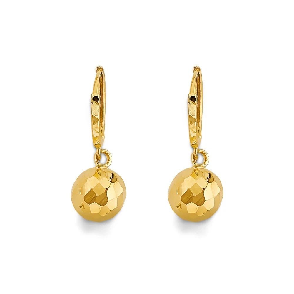 NEW 14K YELLOW GOLD HANGING BALL HUGGIES EARRINGS (1 of 2)