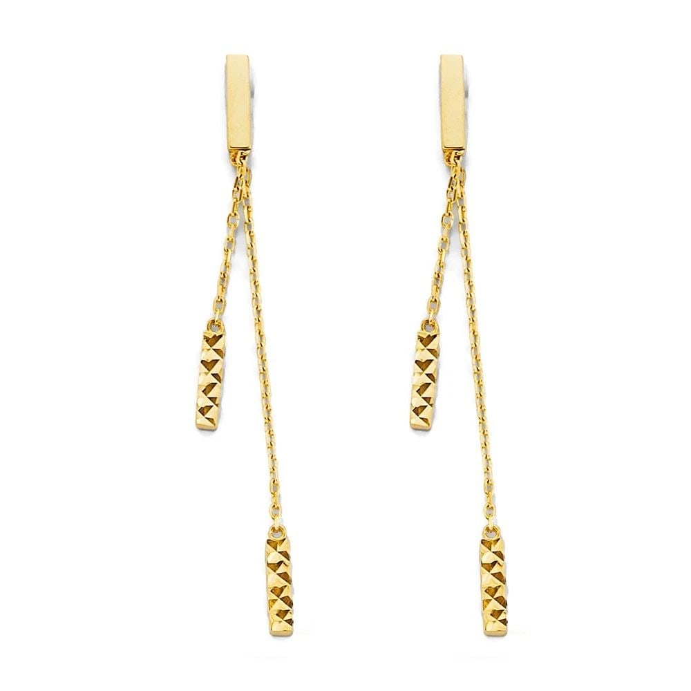 NEW 14K YELLOW GOLD HANGING DC BAR EARRINGS (1 of 2)