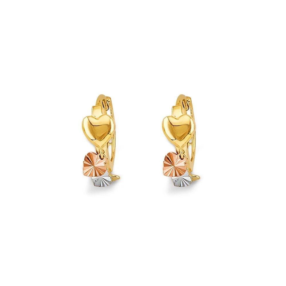 NEW 14K TRI COLOR GOLD HEART HANGING EARRINGS (1 of 2)